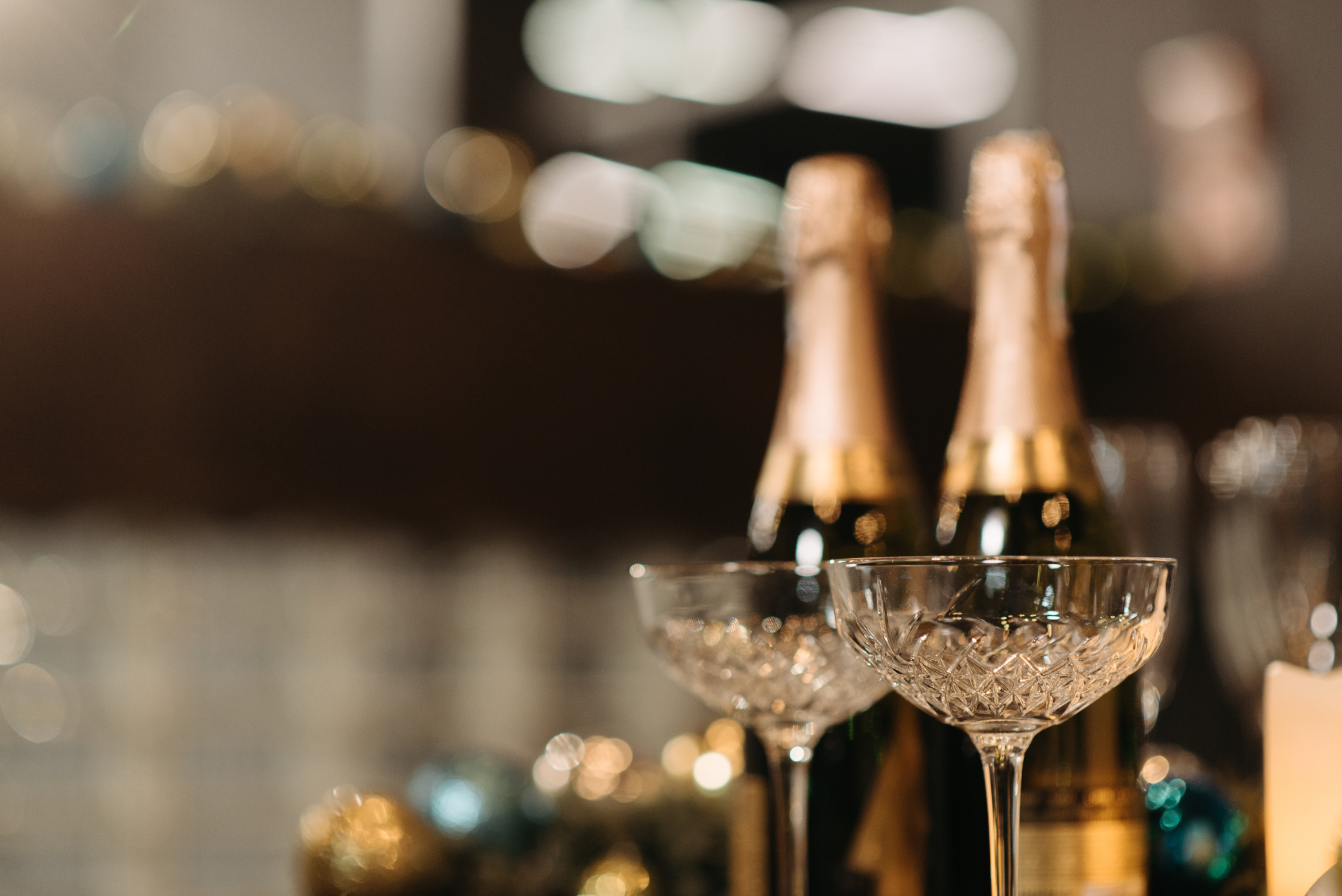 Empty Wine Glasses on Table